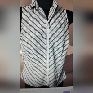 Striped Sleeveless Button-Up Top
